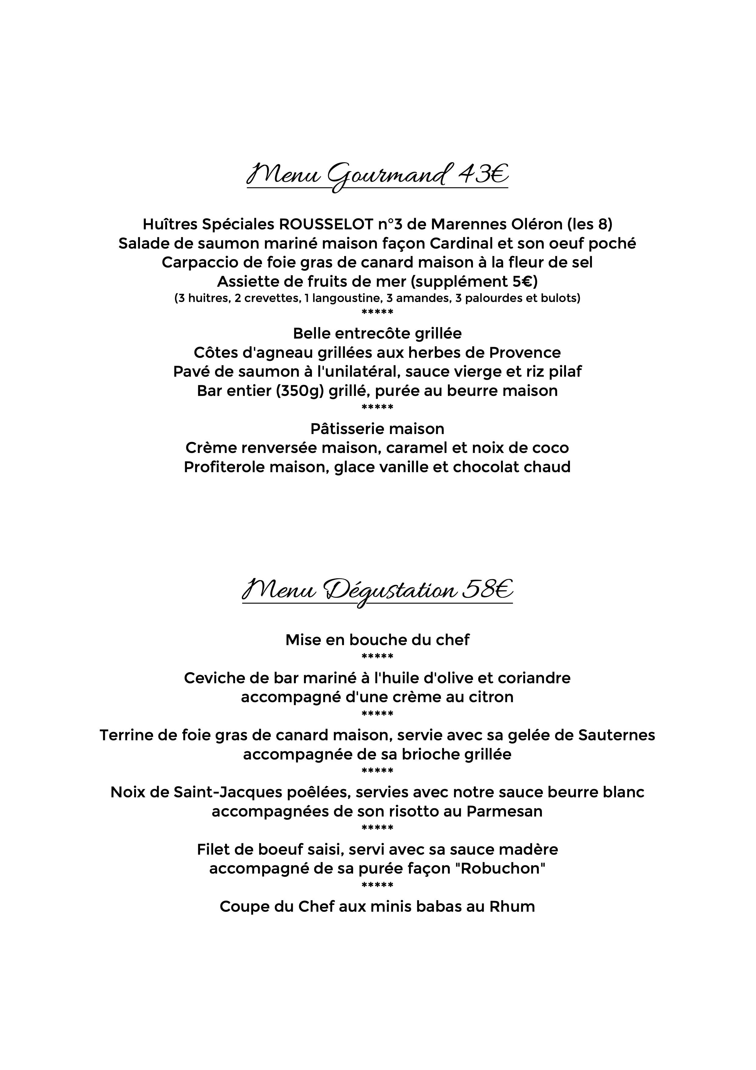 carte menu restaurant gastronomique saint-georges-de-didonne royan cardinal des mers