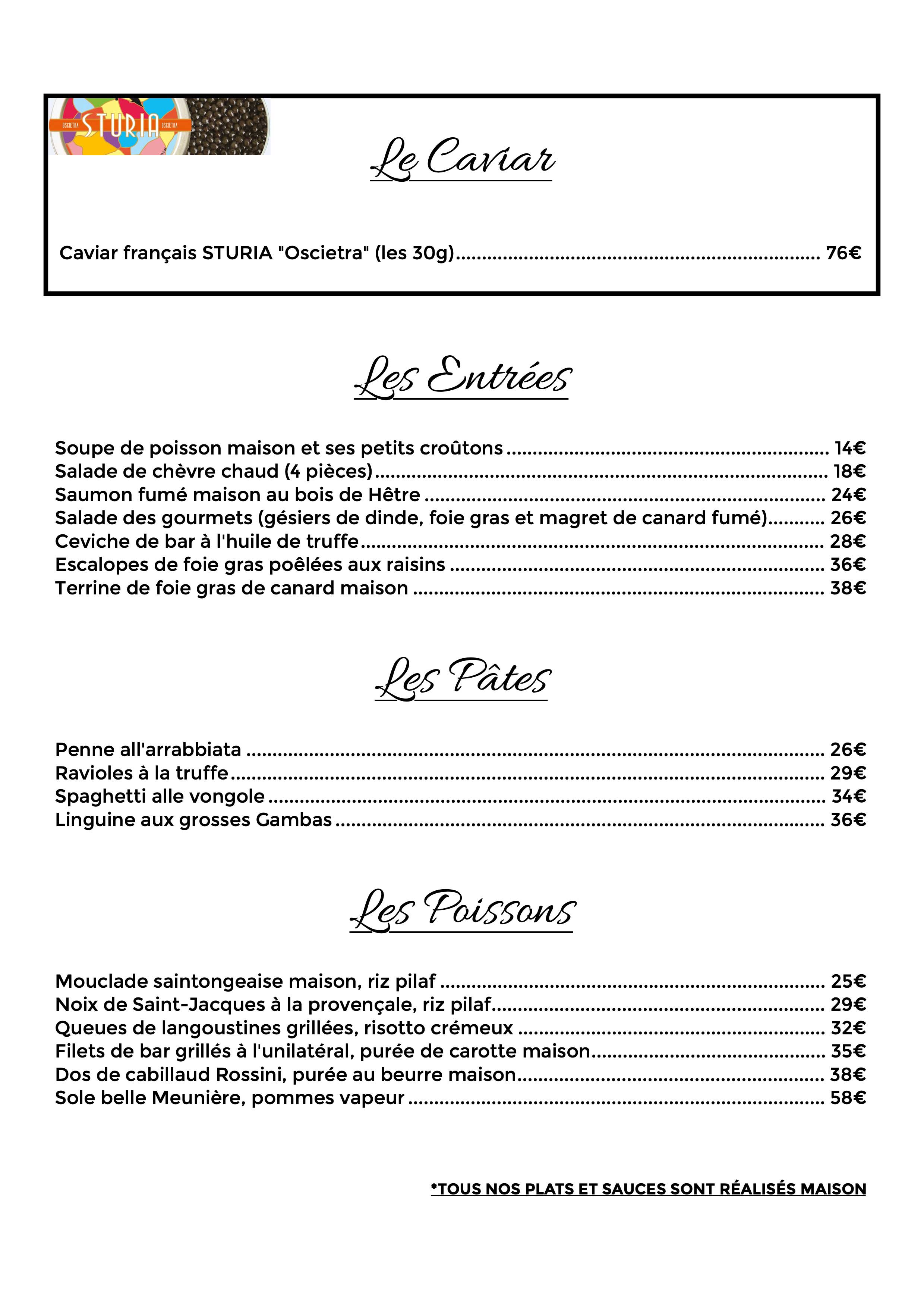 carte restaurant poissons saint-georges-de-didonne royan cardinal des mers