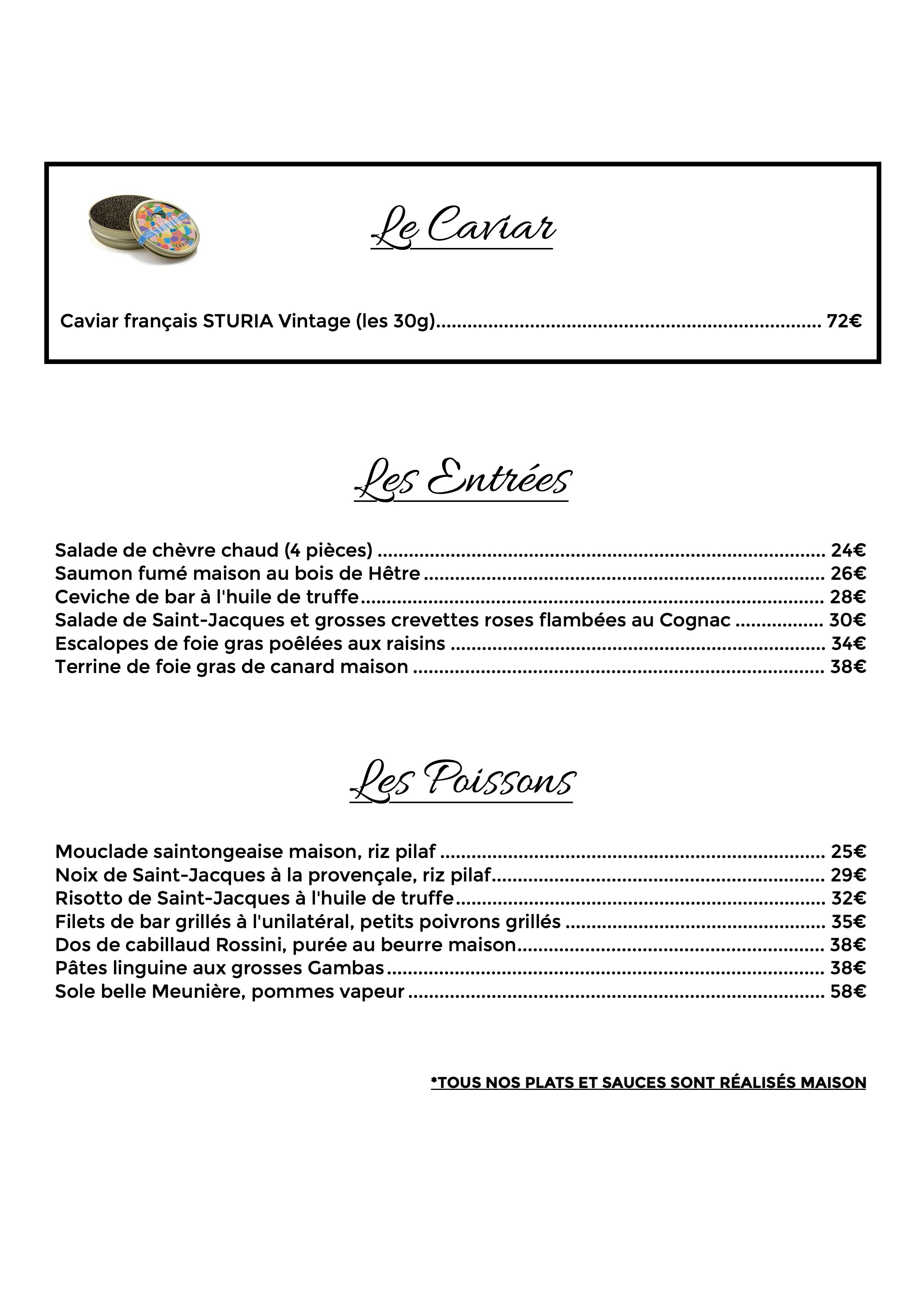 carte restaurant poissons saint-georges-de-didonne royan cardinal des mers